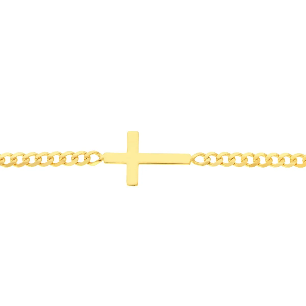 14K Yellow Gold Cross on Curb Chain Adjustable Bracelet