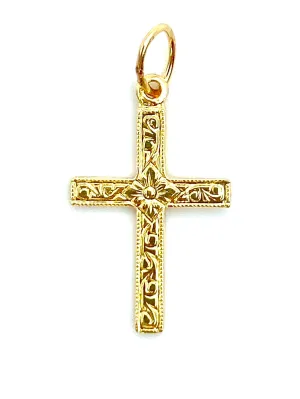 14KGF Cross Charm , Sku#1673-C