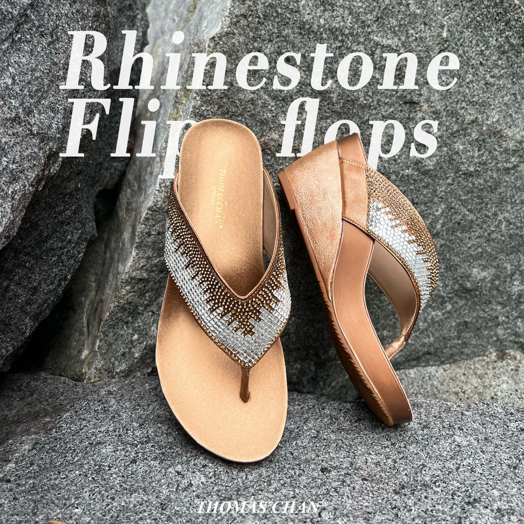 [20% off at cart] Suede Rhinestone Wedge Flip Flops