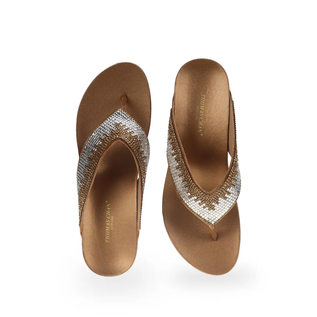 [20% off at cart] Suede Rhinestone Wedge Flip Flops