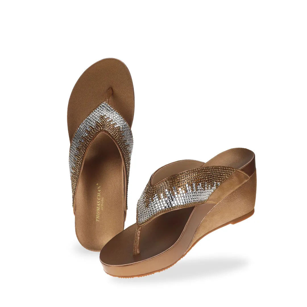 [20% off at cart] Suede Rhinestone Wedge Flip Flops