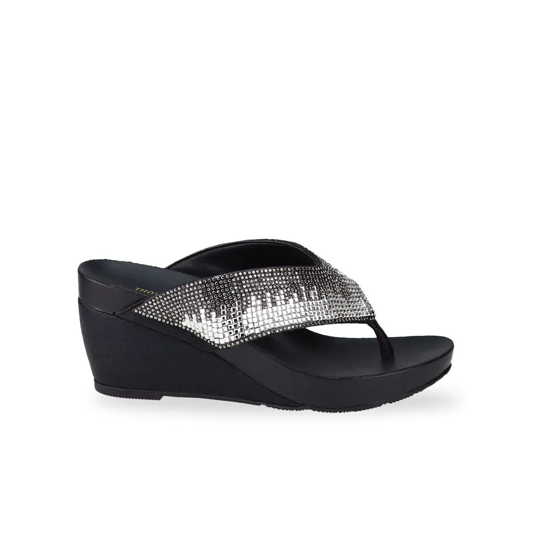 [20% off at cart] Suede Rhinestone Wedge Flip Flops