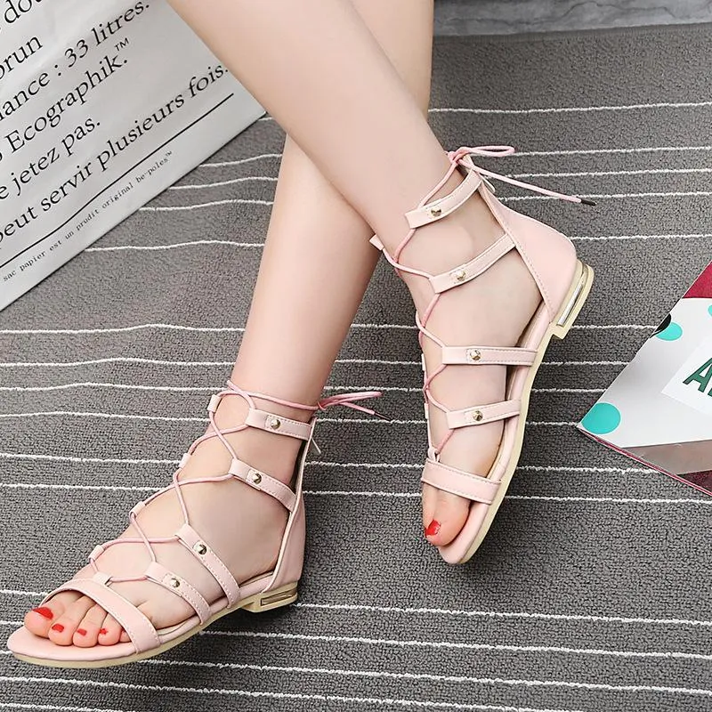 2018 Summer Open Toe Cross Strap Flat Sandals