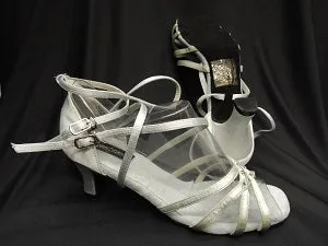 2.38" Brandy -- Flare Heel Latin Sandal -- Silver Satin