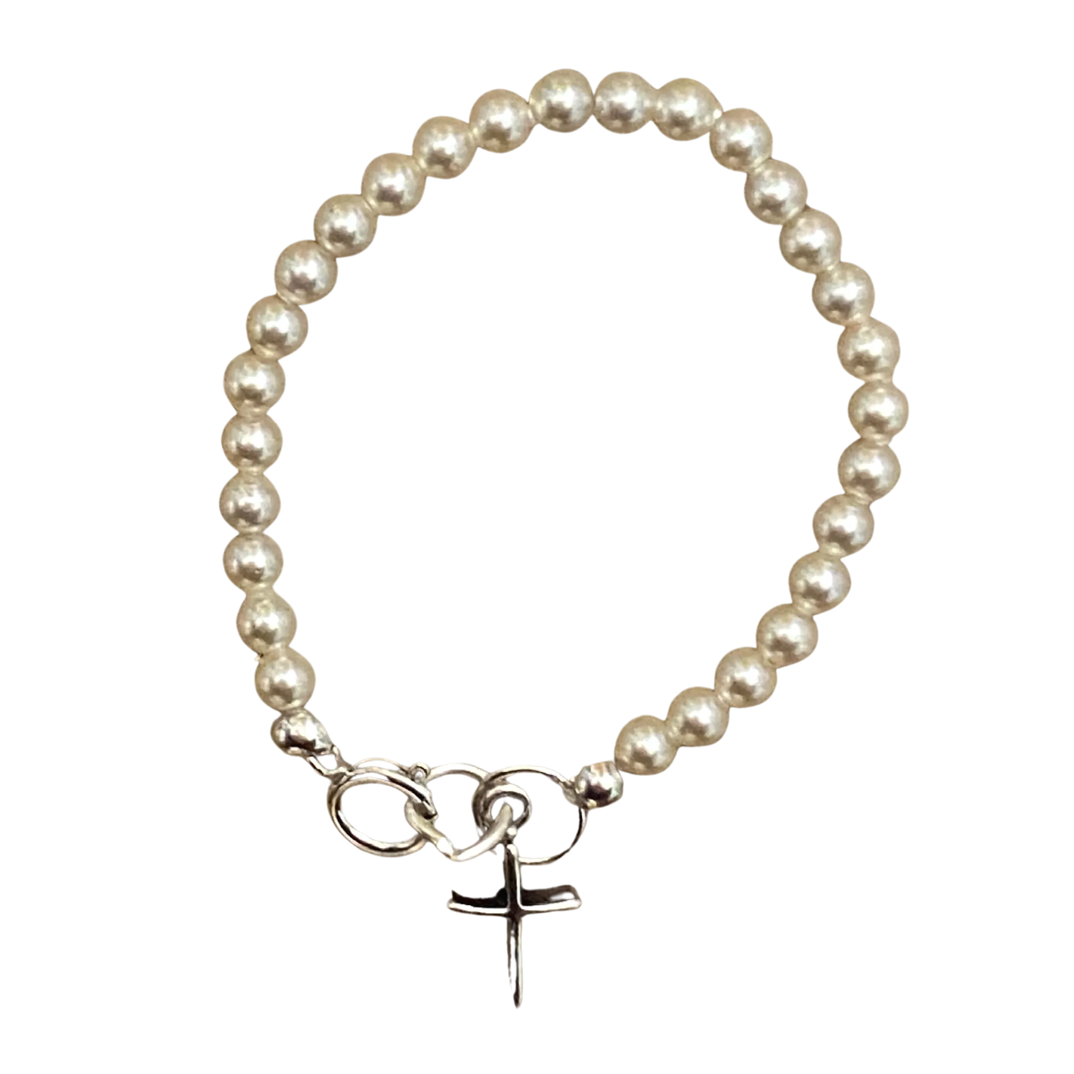 4" Pearl Bracelet With Cross