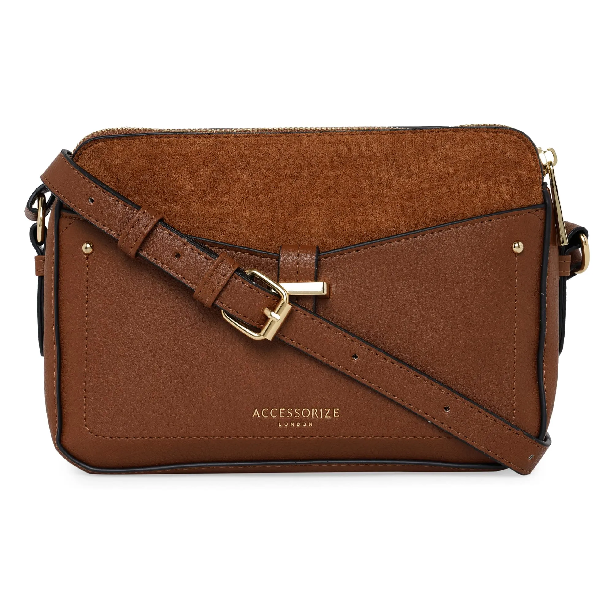 Accessorize London Women's Brown Faux Leather Shelby Sling Bag| Casual Crossbody Bag for Girls for Everyday Use, Parties, Functions, College & Office