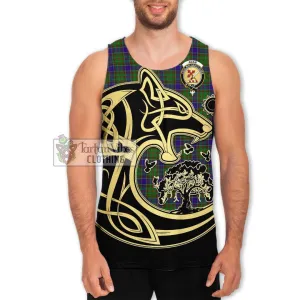 Adam Tartan Men's Tank Top with Family Crest Celtic Wolf Style