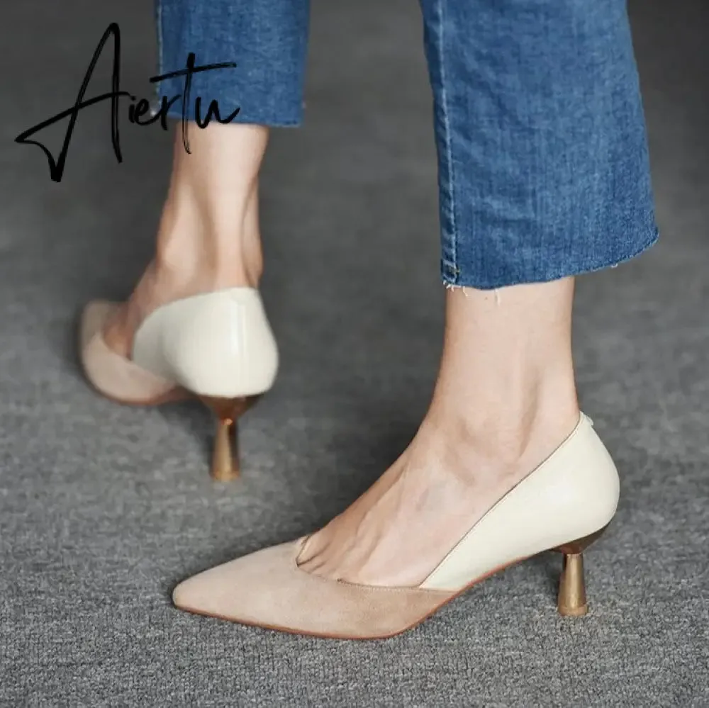 Aiertu  Spring Autumn High Heels Women Colorblock Sexy Single Shoes Stiletto Women Shoes Begin Work Shoes