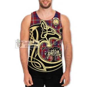 Ainslie Tartan Men's Tank Top with Family Crest Celtic Wolf Style