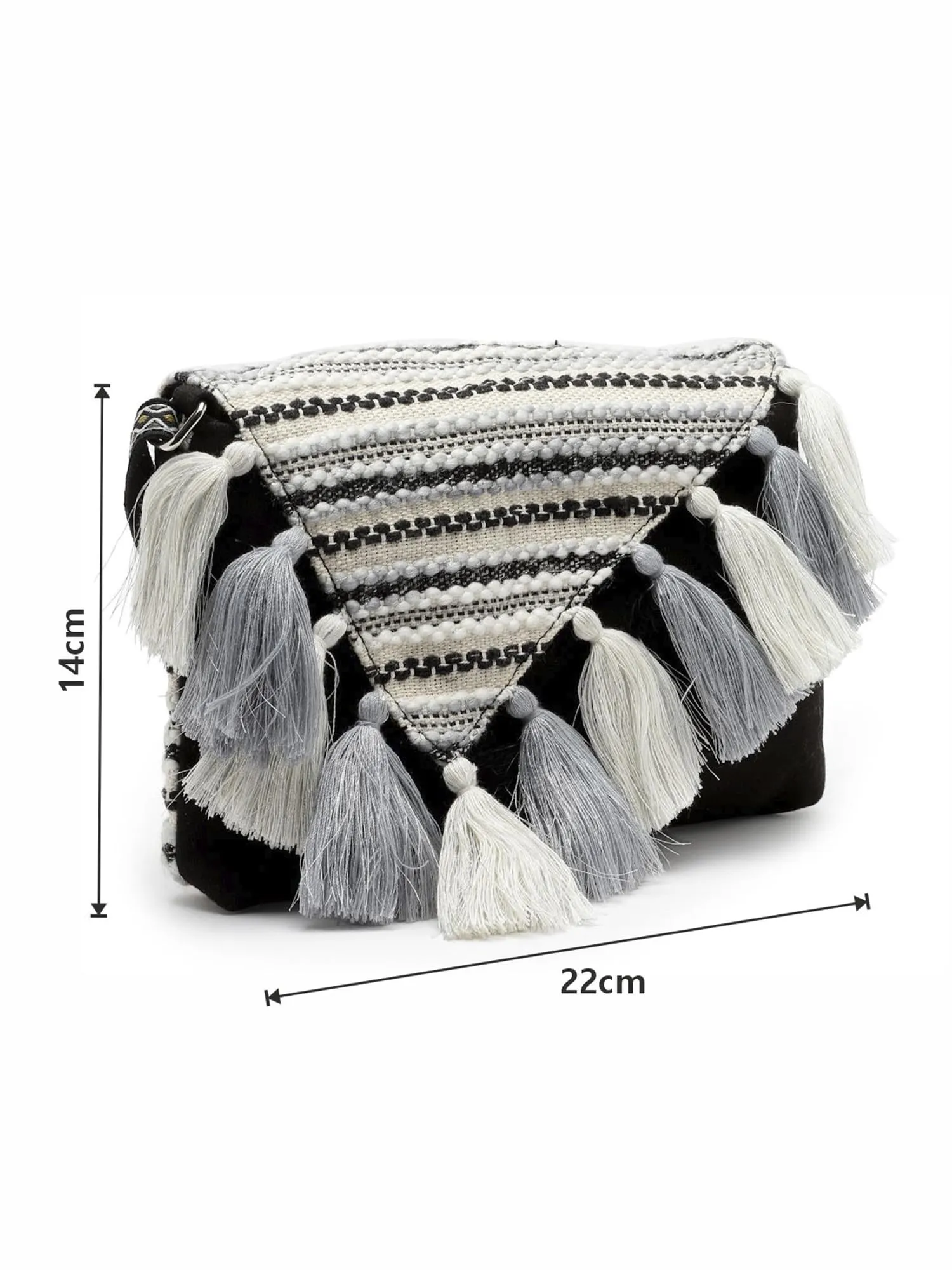 Anekaant Geomat Black & Silver Striped Jacquard Cotton Canvas Sling Bag