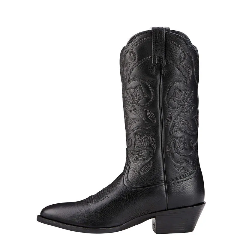 ARIAT WOMEN'S BLACK HERITAGE R TOE WESTERN BOOTS - 10001037