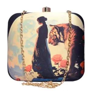 Artklim Lady And Tiger Printed Clutch