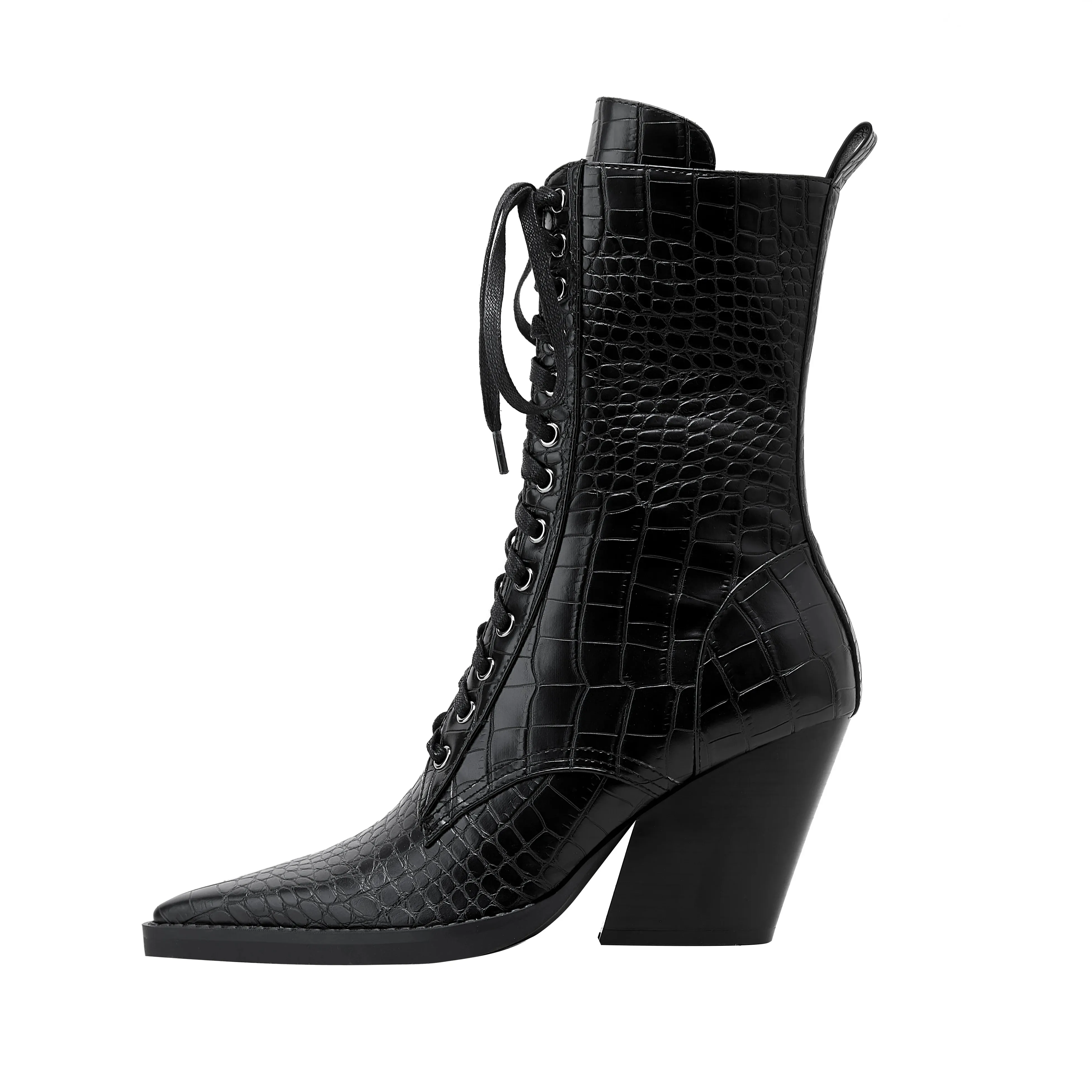 Autumn Witch Ankle Boots Serpentine Microfiber Lace Up Pointed Toe Boots