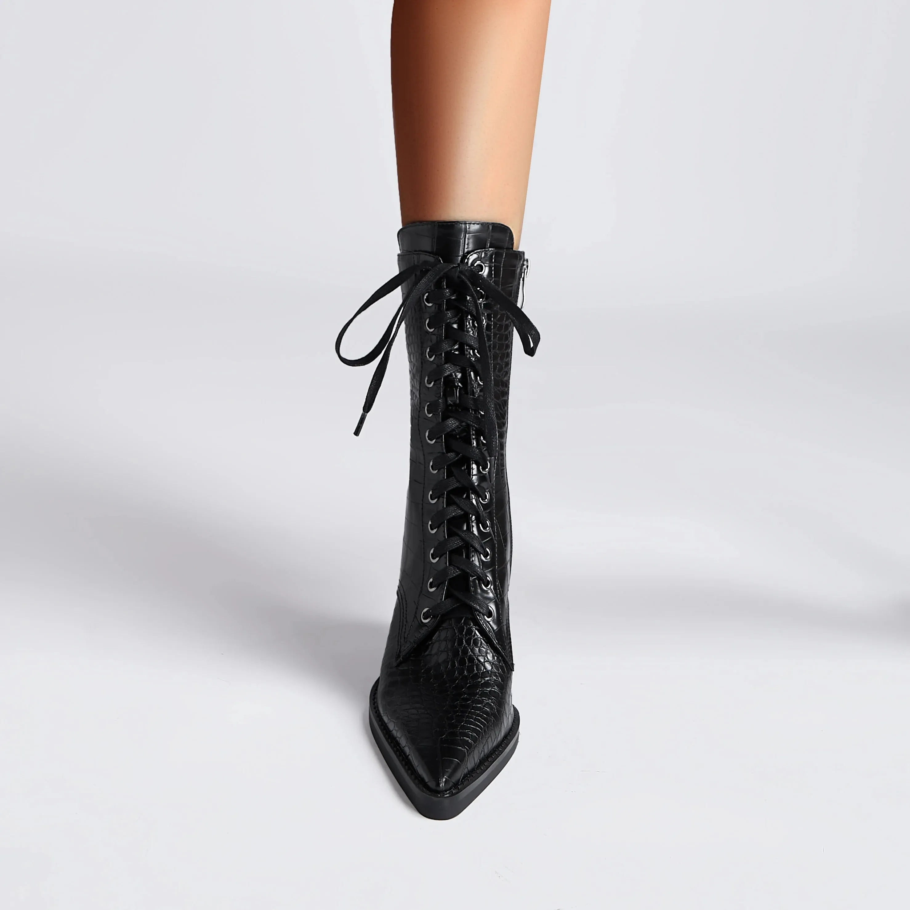 Autumn Witch Ankle Boots Serpentine Microfiber Lace Up Pointed Toe Boots