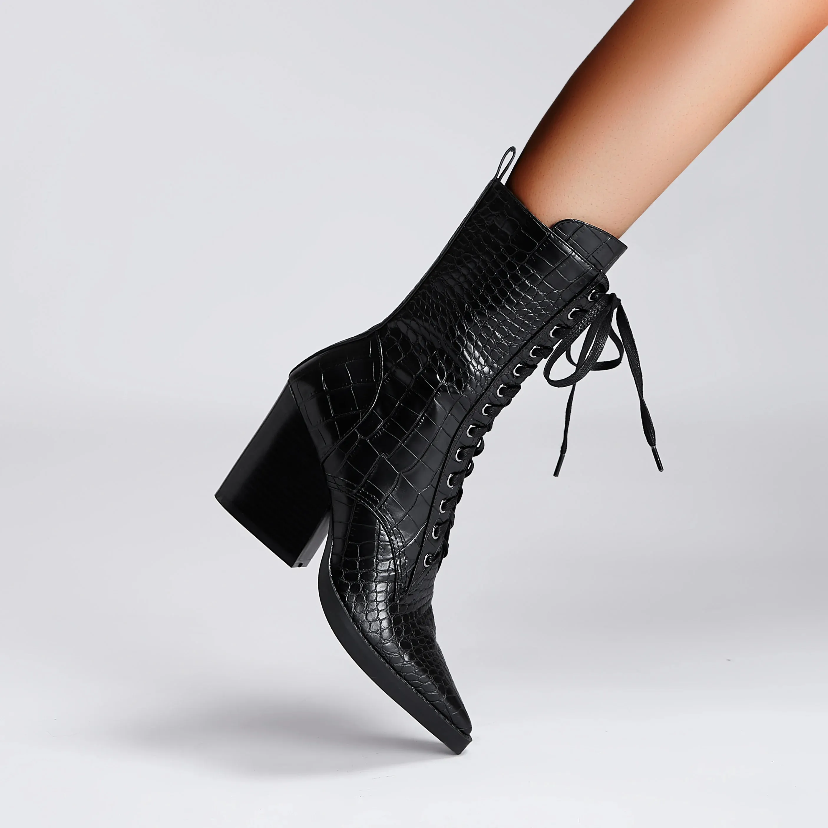 Autumn Witch Ankle Boots Serpentine Microfiber Lace Up Pointed Toe Boots