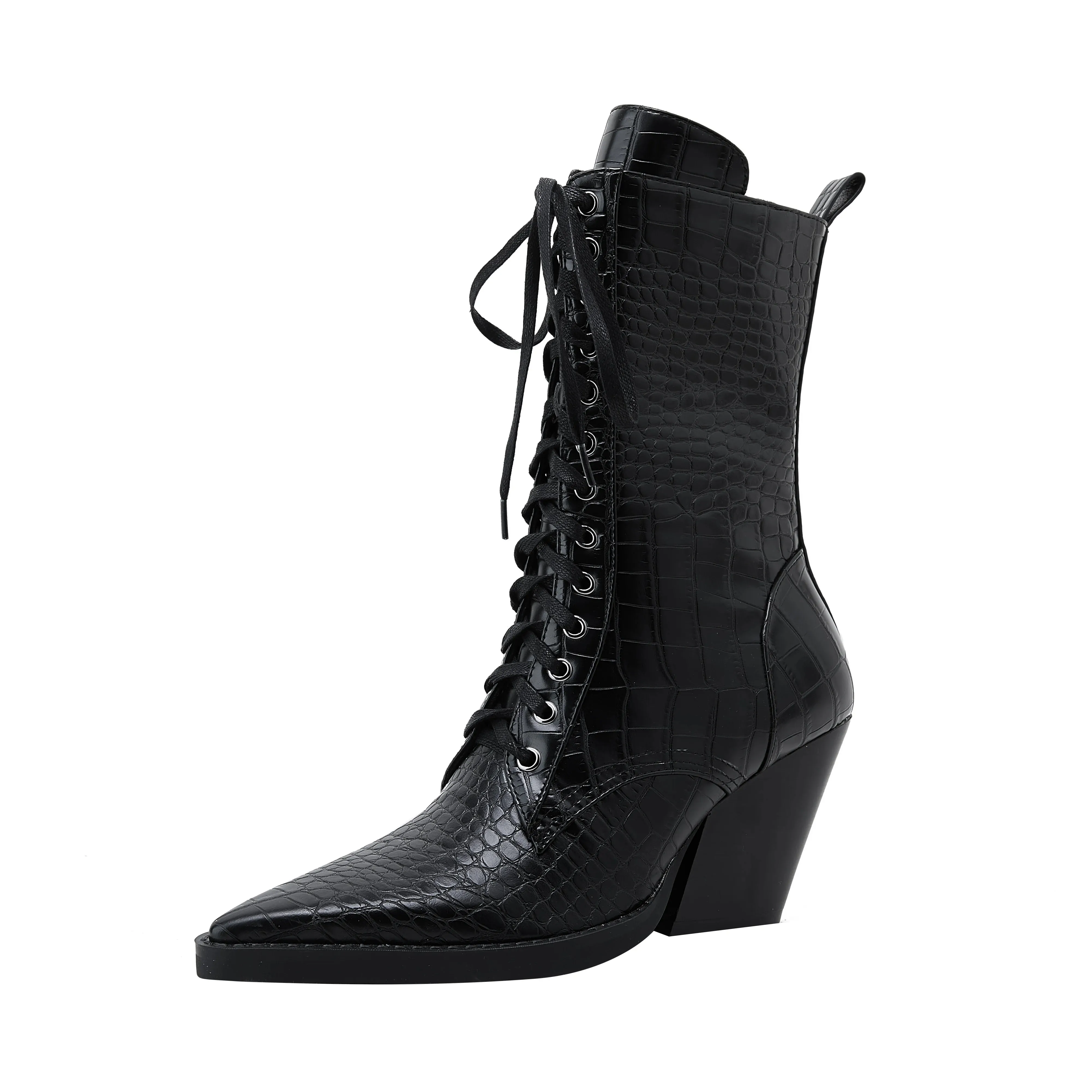 Autumn Witch Ankle Boots Serpentine Microfiber Lace Up Pointed Toe Boots