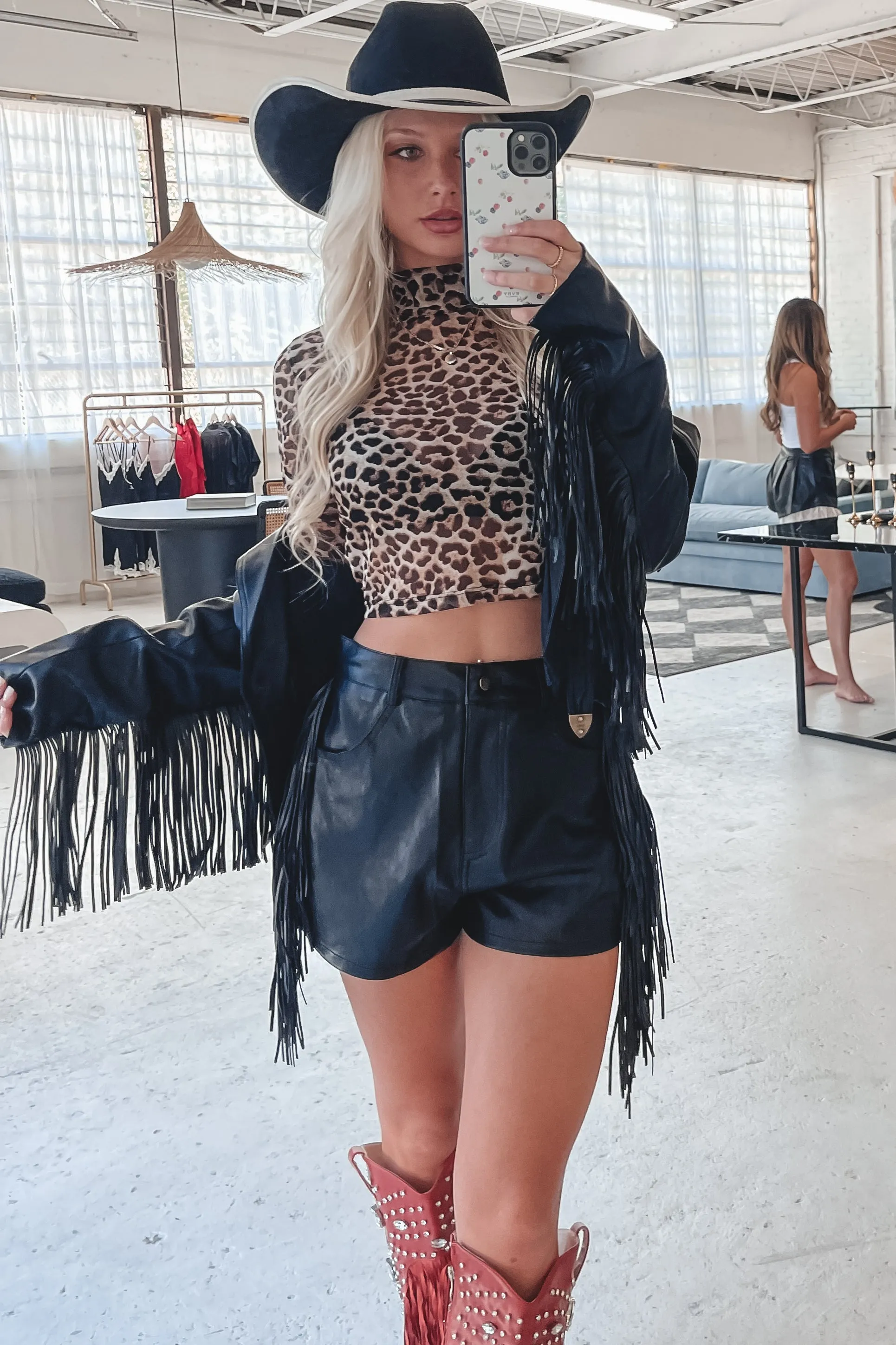 Badder Than The Rest Black Leather Fringe Shorts