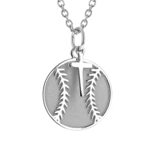 Baseball Pendant With Dangle Cross | Sterling Silver