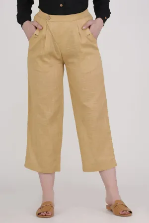 Beige Cotton Women's Crop Pants