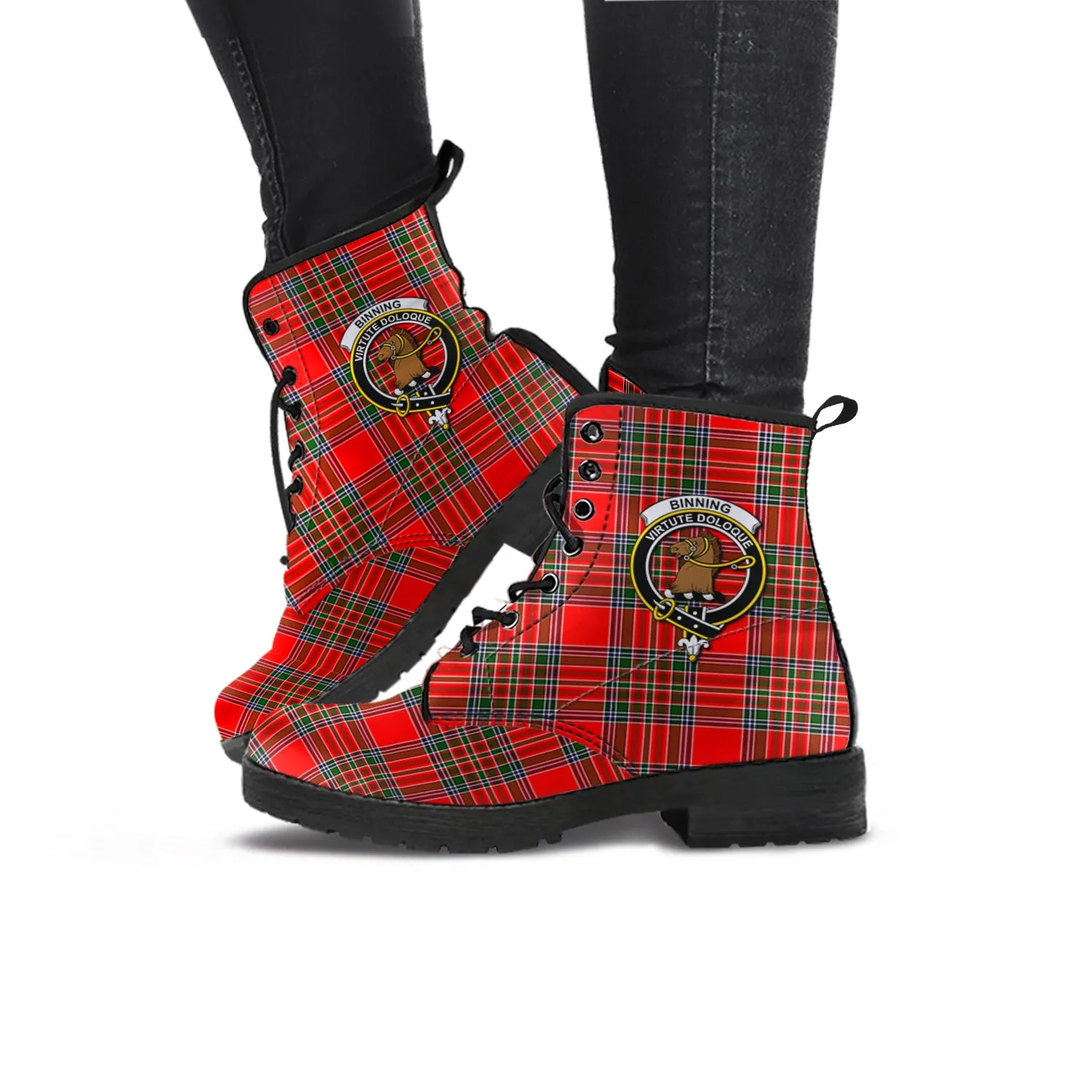 Binning Tartan Leather Boots with Family Crest