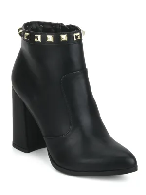 Black Pu Stud Detail Block Heel Boots