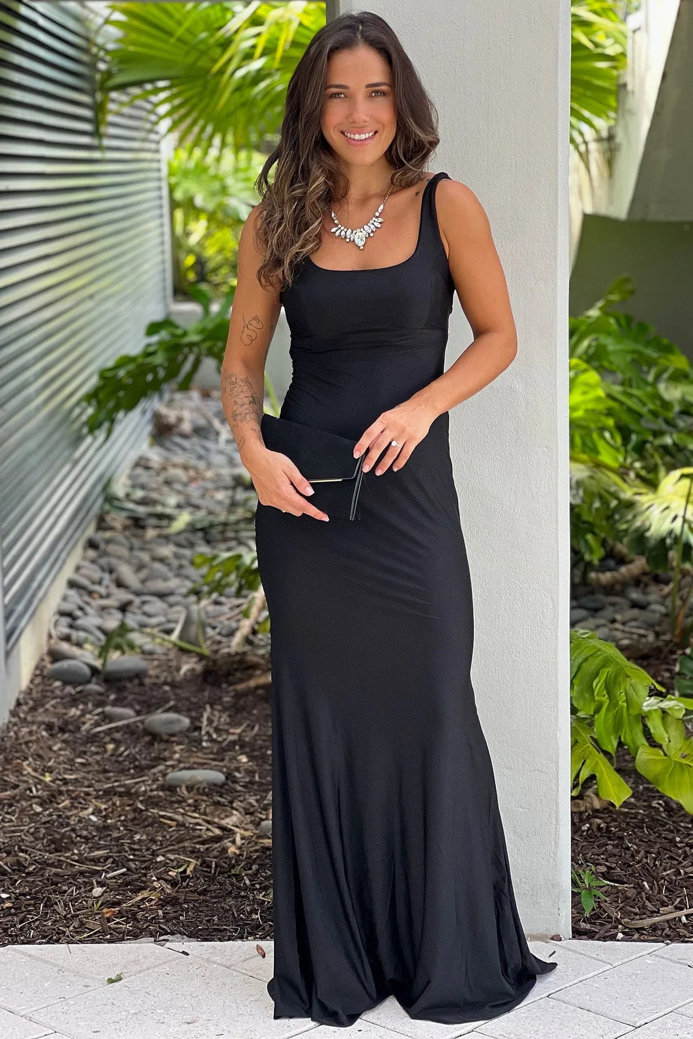 Black Slip Maxi Dress With Criss Cross Back