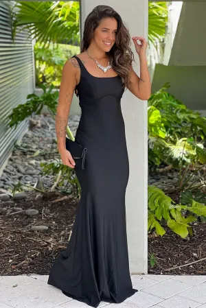 Black Slip Maxi Dress With Criss Cross Back