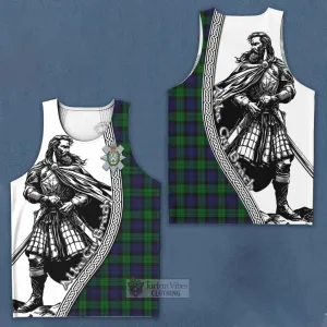 Black Watch Tartan Clan Crest Men's Tank Top with Highlander Warrior Celtic Style