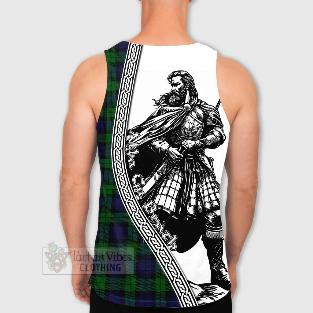 Black Watch Tartan Clan Crest Men's Tank Top with Highlander Warrior Celtic Style