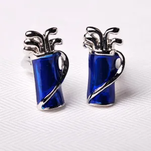 Blue Majestic Golf Bag Silver Clubs Ball Mens Luxury Designer Cufflinks