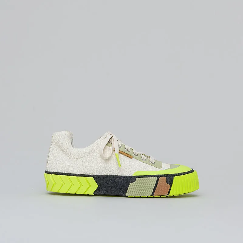 both - BROKEN-C LOW TOP-STONE WHITE/NEON YELLOW