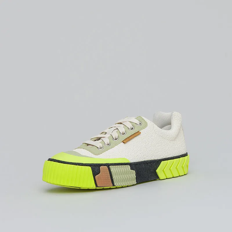 both - BROKEN-C LOW TOP-STONE WHITE/NEON YELLOW