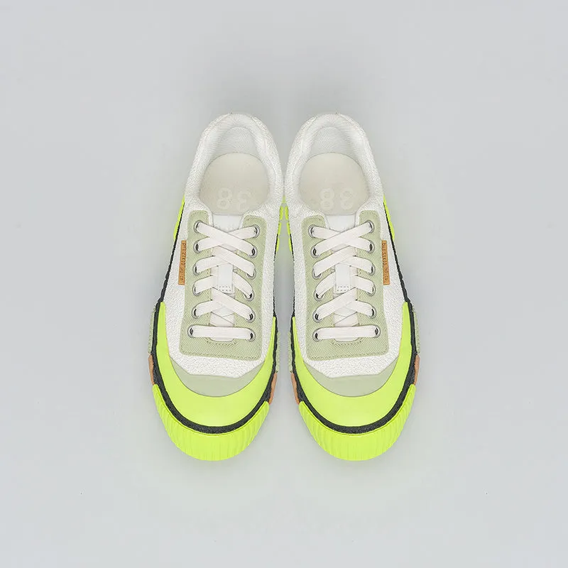 both - BROKEN-C LOW TOP-STONE WHITE/NEON YELLOW