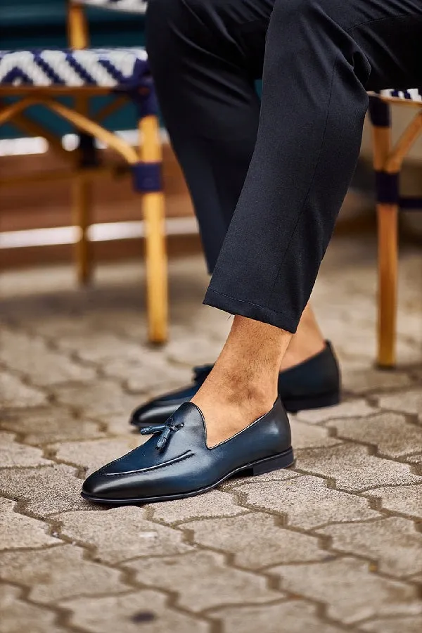 Brabion Levanzo Navy Blue Tassel Loafers