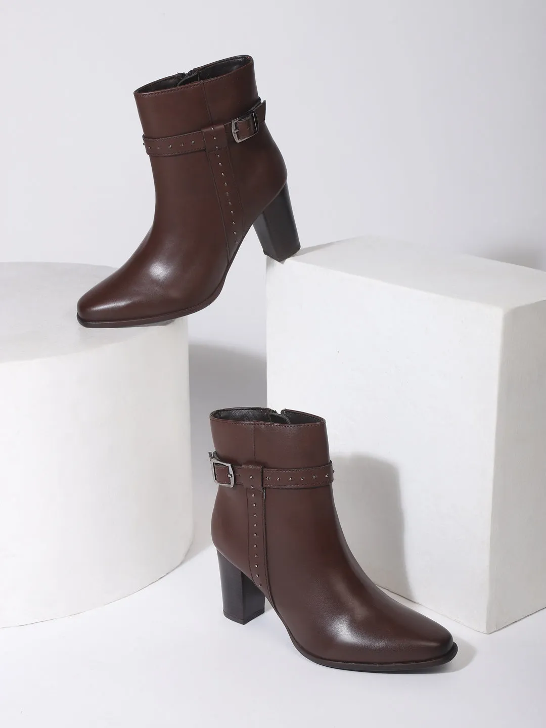 Brown PU Block Ankle Boots (TC-20892-BRO)