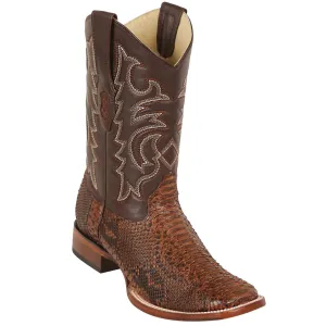 Brown Square Toe Western Boots Snakeskin