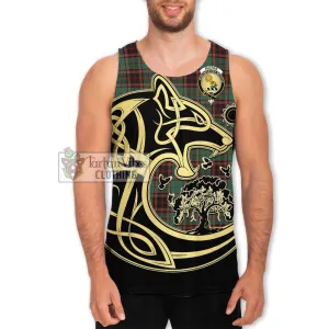 Buchan Ancient Tartan Men's Tank Top with Family Crest Celtic Wolf Style