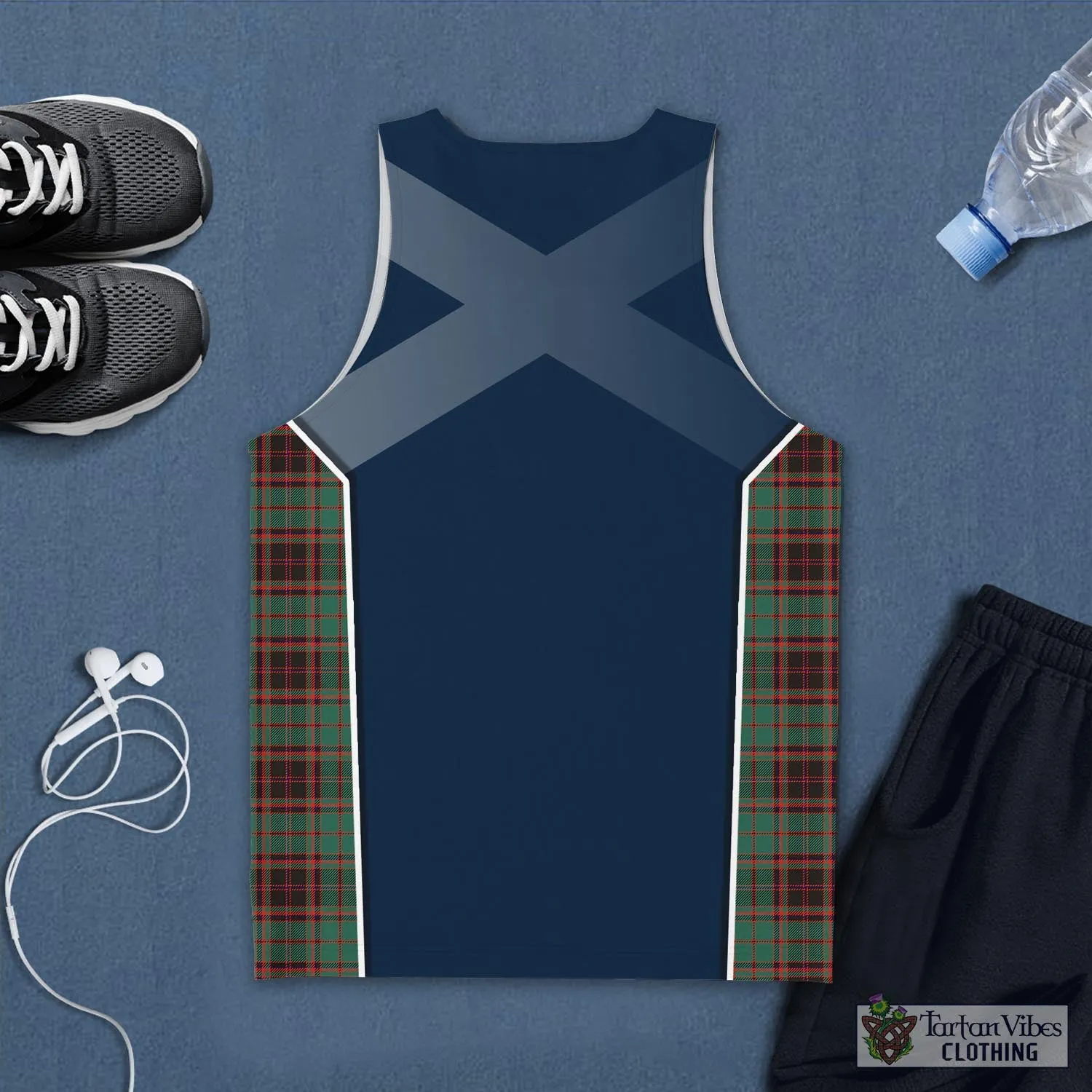 Buchan Ancient Tartan Men's Tanks Top with Family Crest and Scottish Thistle Vibes Sport Style