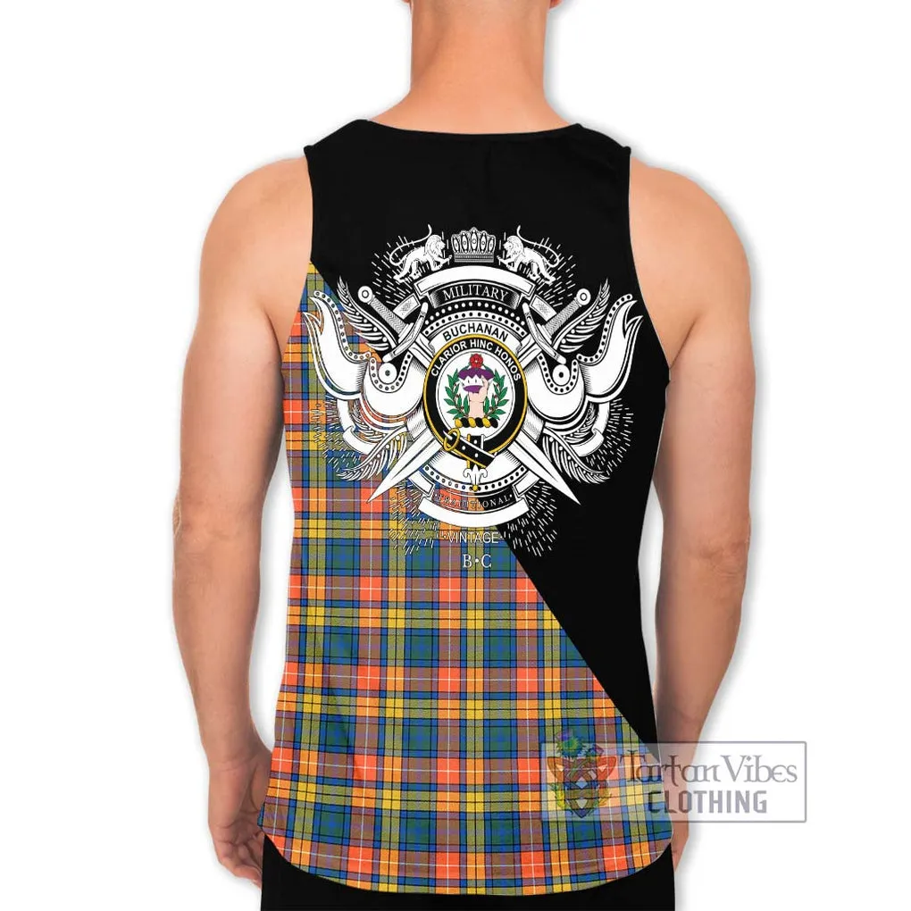 Buchanan Ancient Tartan Men's Tank Top with Family Crest and Military Logo Style