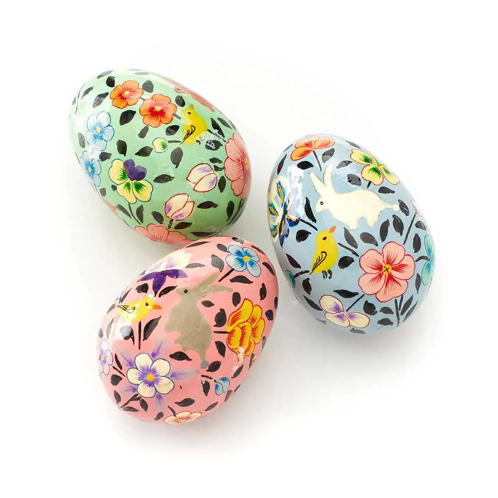 Bunnies & Birds Hand Painted Eggs - Set of  3