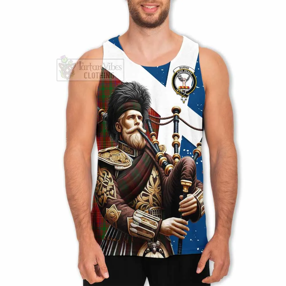 Burns Tartan Men's Tank Top with Family Crest Scottish Bagpiper Vibes