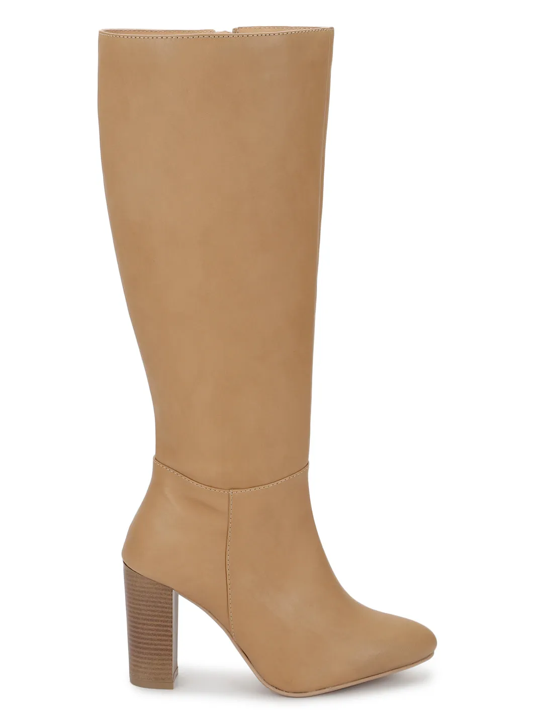 Camel PU Block Long Boots (TC-ST-1288-CAM)