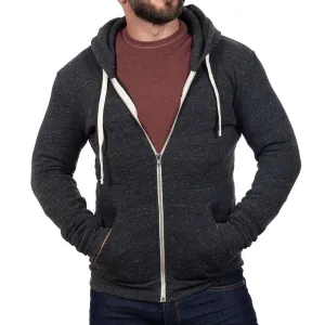 Charcoal Heather Marled Full Zip Hooded Tri-Blend Fleece Sweatshirt - Made in USA