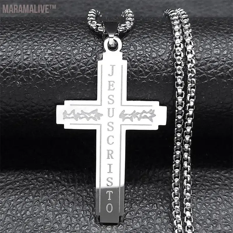 Christian Bible Cross Chain Necklace Stainless Steel Pendant Necklace for Men Religious Prayer Jesus Jewelry corrente masculina