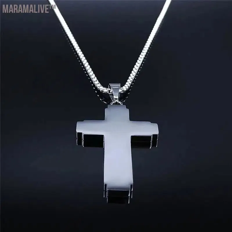 Christian Bible Cross Chain Necklace Stainless Steel Pendant Necklace for Men Religious Prayer Jesus Jewelry corrente masculina