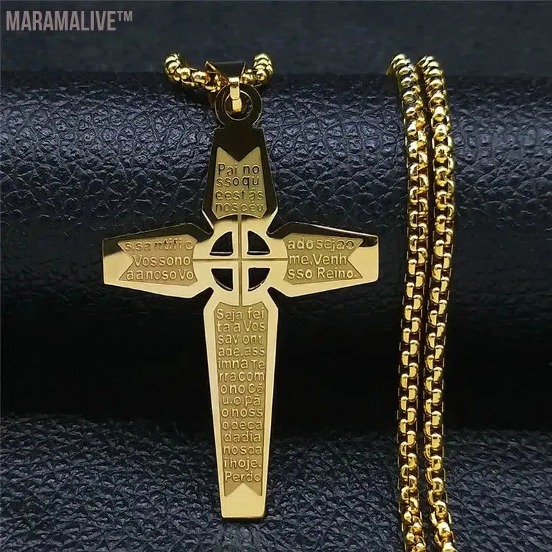 Christian Bible Cross Chain Necklace Stainless Steel Pendant Necklace for Men Religious Prayer Jesus Jewelry corrente masculina