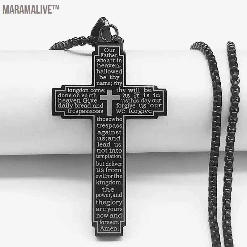 Christian Bible Cross Chain Necklace Stainless Steel Pendant Necklace for Men Religious Prayer Jesus Jewelry corrente masculina