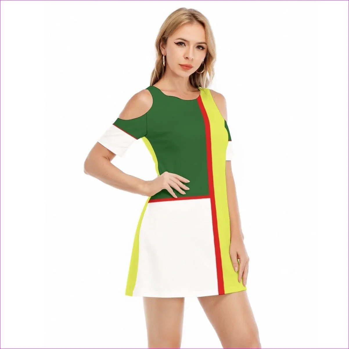 Color Block Astute Womens Cold Shoulder Dress | 100% Cotton