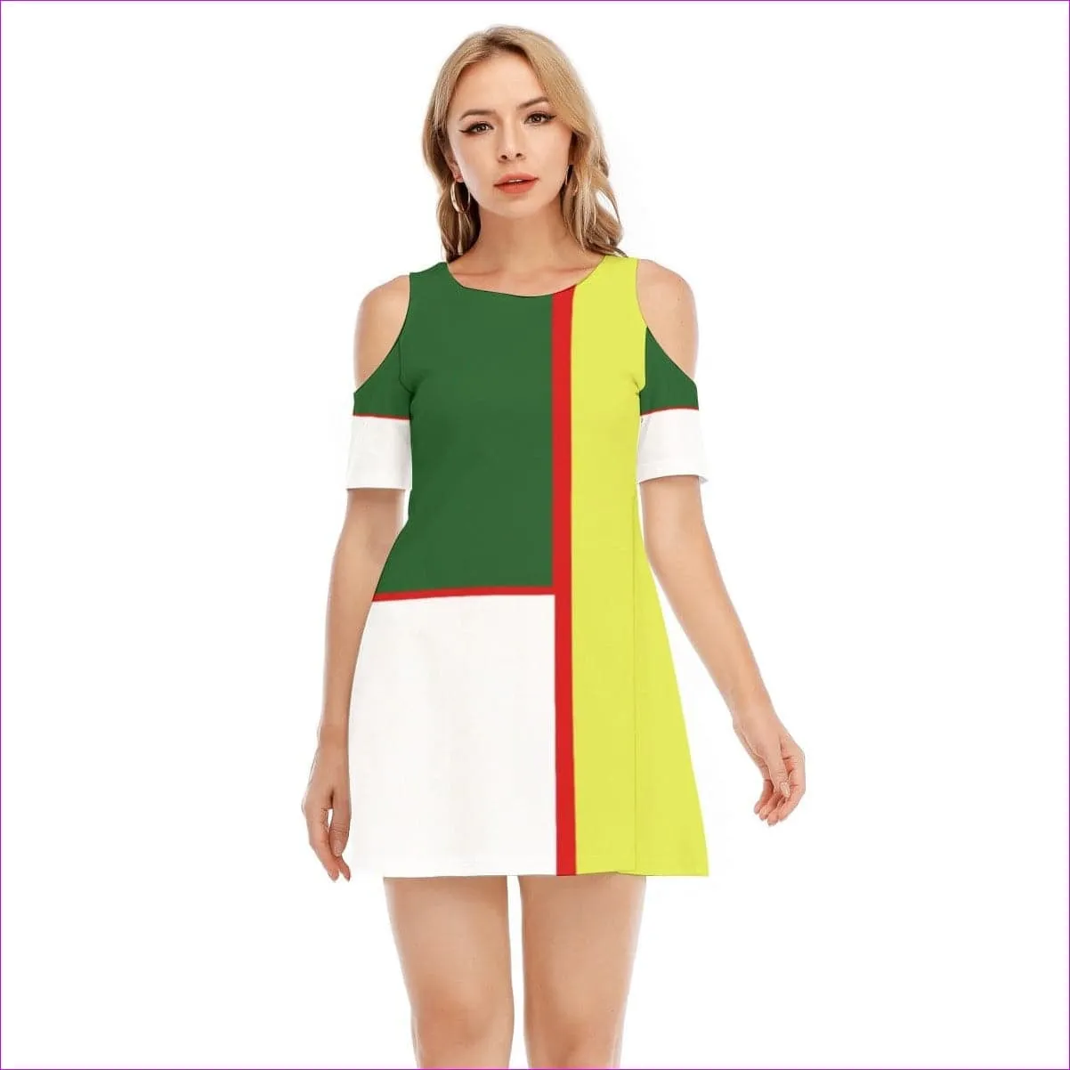 Color Block Astute Womens Cold Shoulder Dress | 100% Cotton