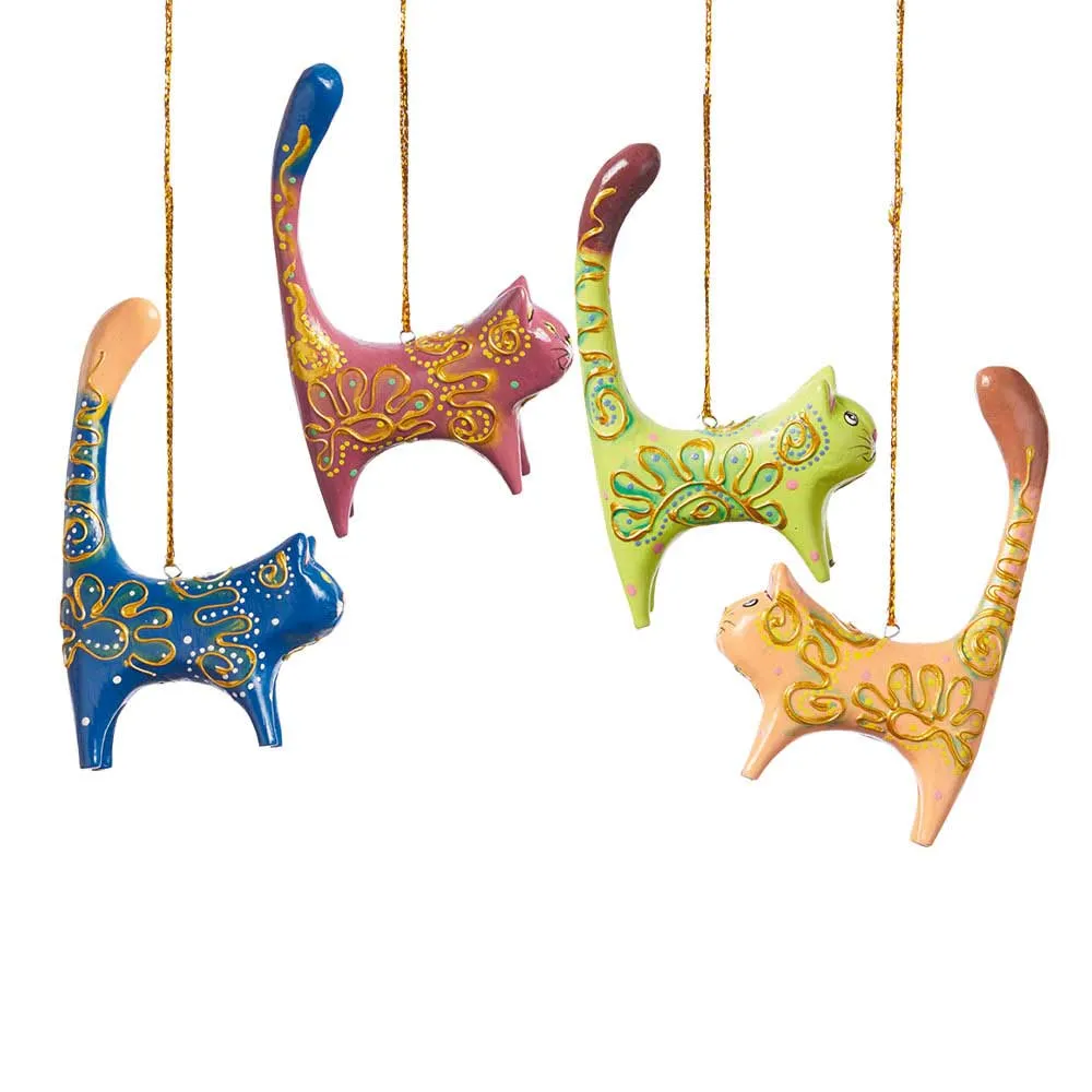 Colorful Party Cats Christmas Ornaments - Set of 4